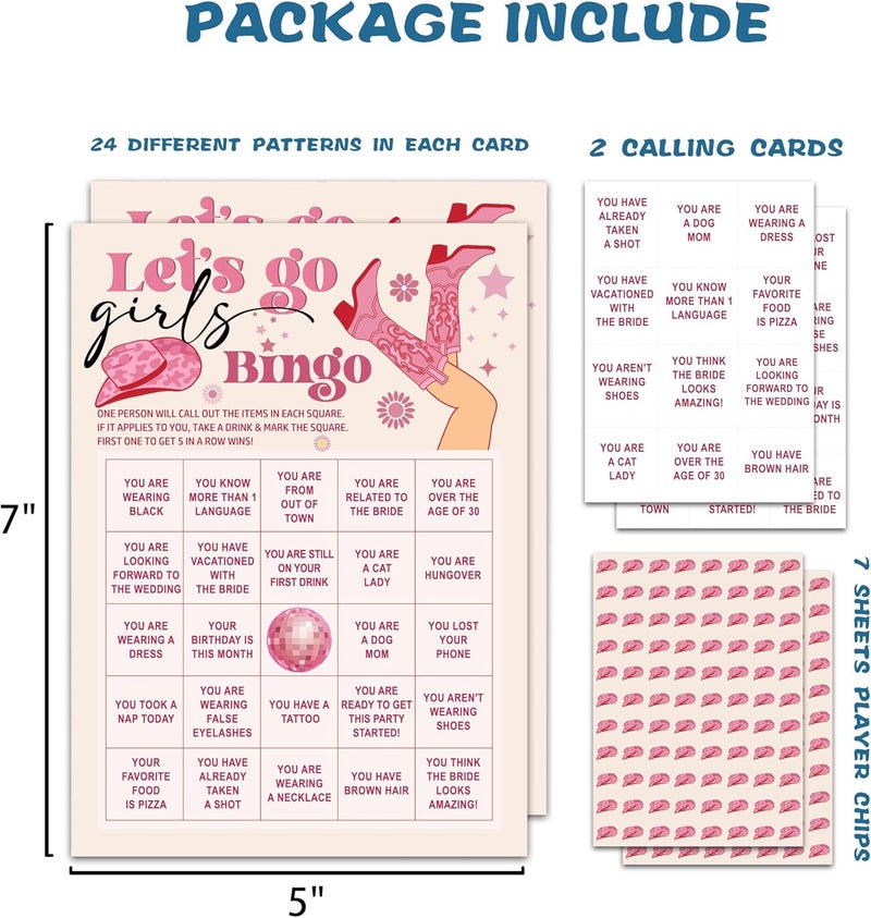 OZTEMETY Bachelorette Party Bingo Game, Nash Bash Let's Go, 24 Players, Adults, 5"x7" Cards, Reusable Set - Image 2